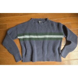 Toad & Co Size S Organic Cotton Knit Ribbed Blue Green Stripe Cropped Boxy